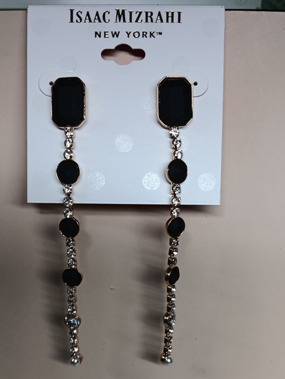 Isaac Mizrahi Black and Gold Linear Drop Earrings